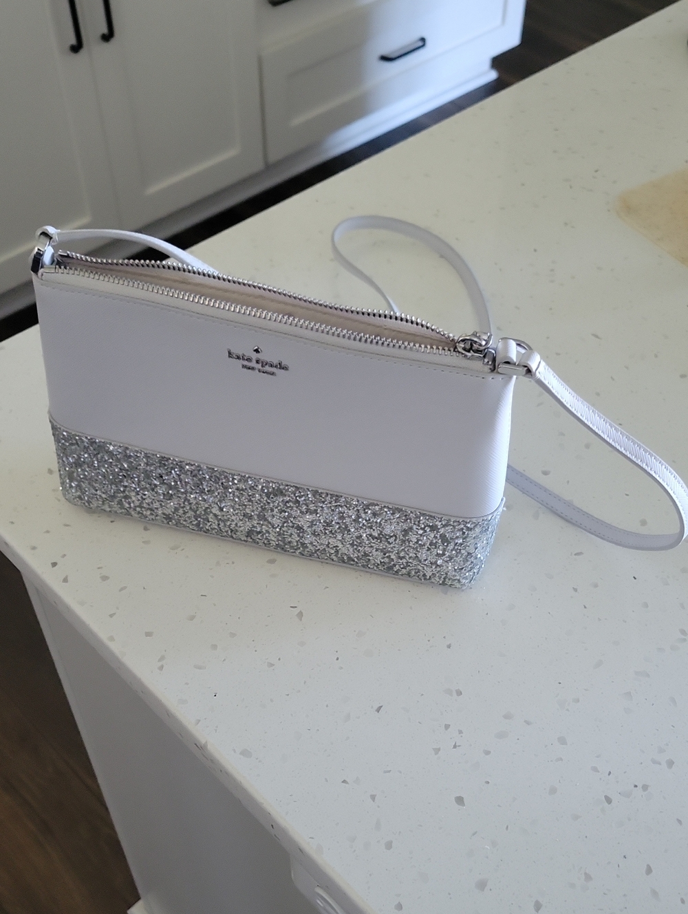 kate spade Gray and Silver Glitter Leather Crossbody